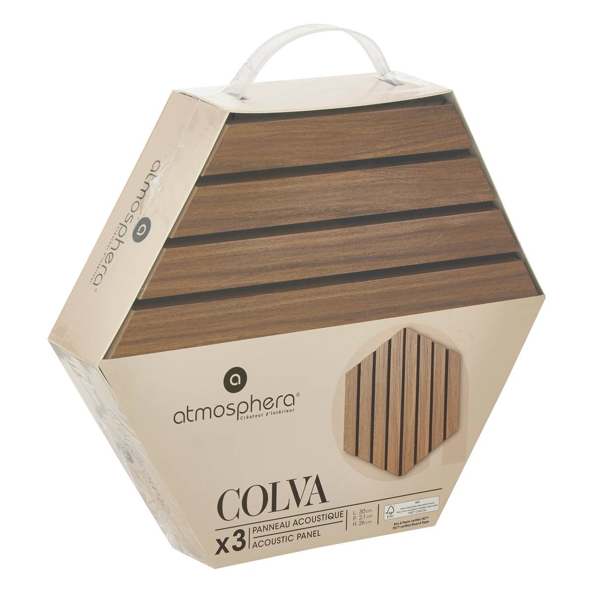 Juego de 3 paneles decorativos de listones de madera Colva