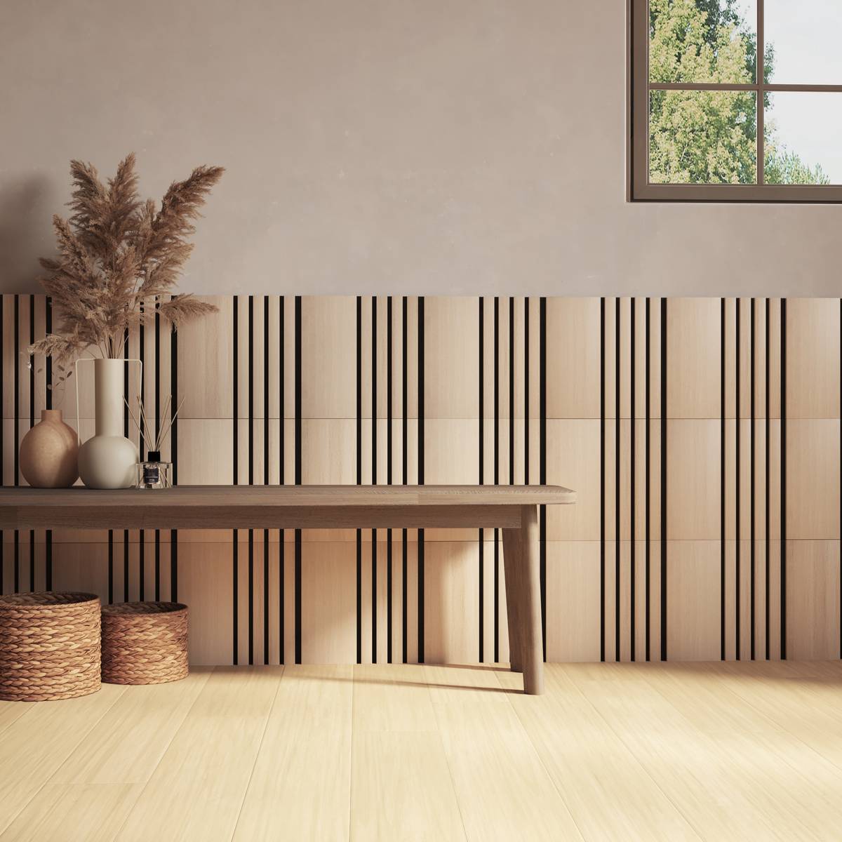 Juego de 3 paneles decorativos de listones de madera Colva