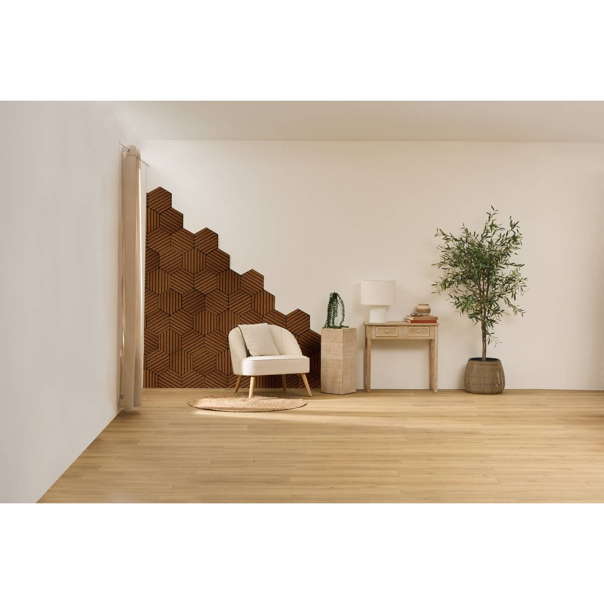 Juego de 3 paneles decorativos de listones de madera Colva
