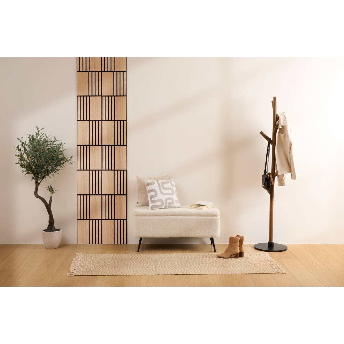 Juego de 3 paneles decorativos de listones de madera Colva