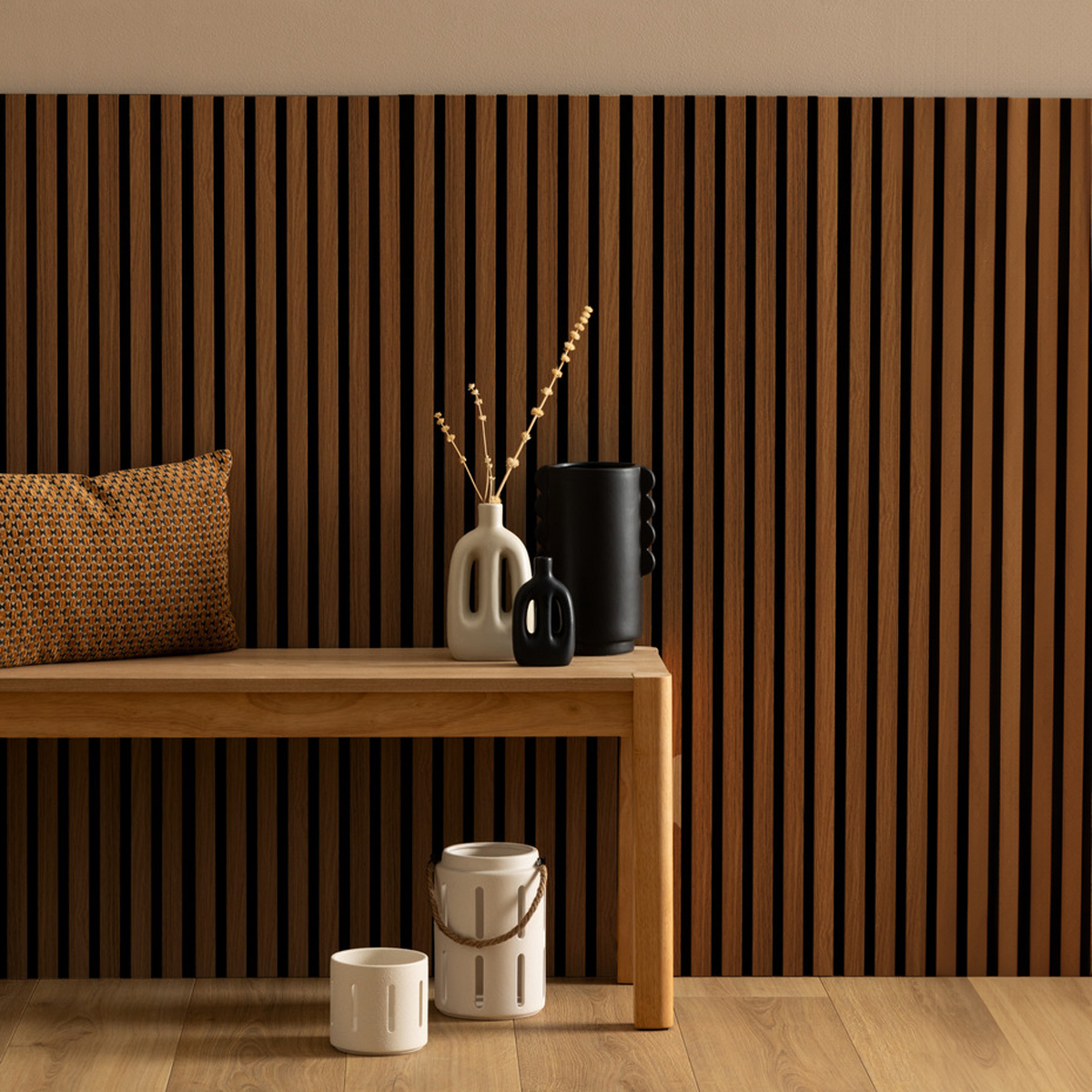 Lote de 2 paneles decorativos de listones de madera Colva